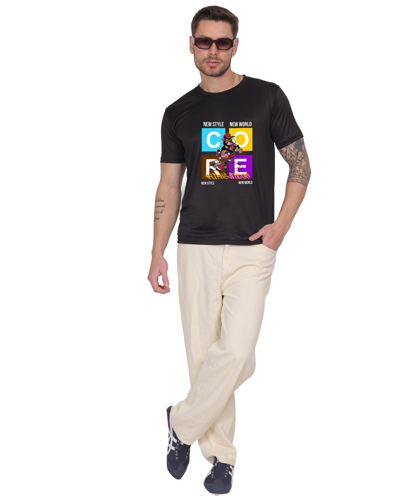 Generic New Style New World Monkey Graphic Cotton T-Shirt, Black, Regular Fit, Short Sleeve, Crew Neck