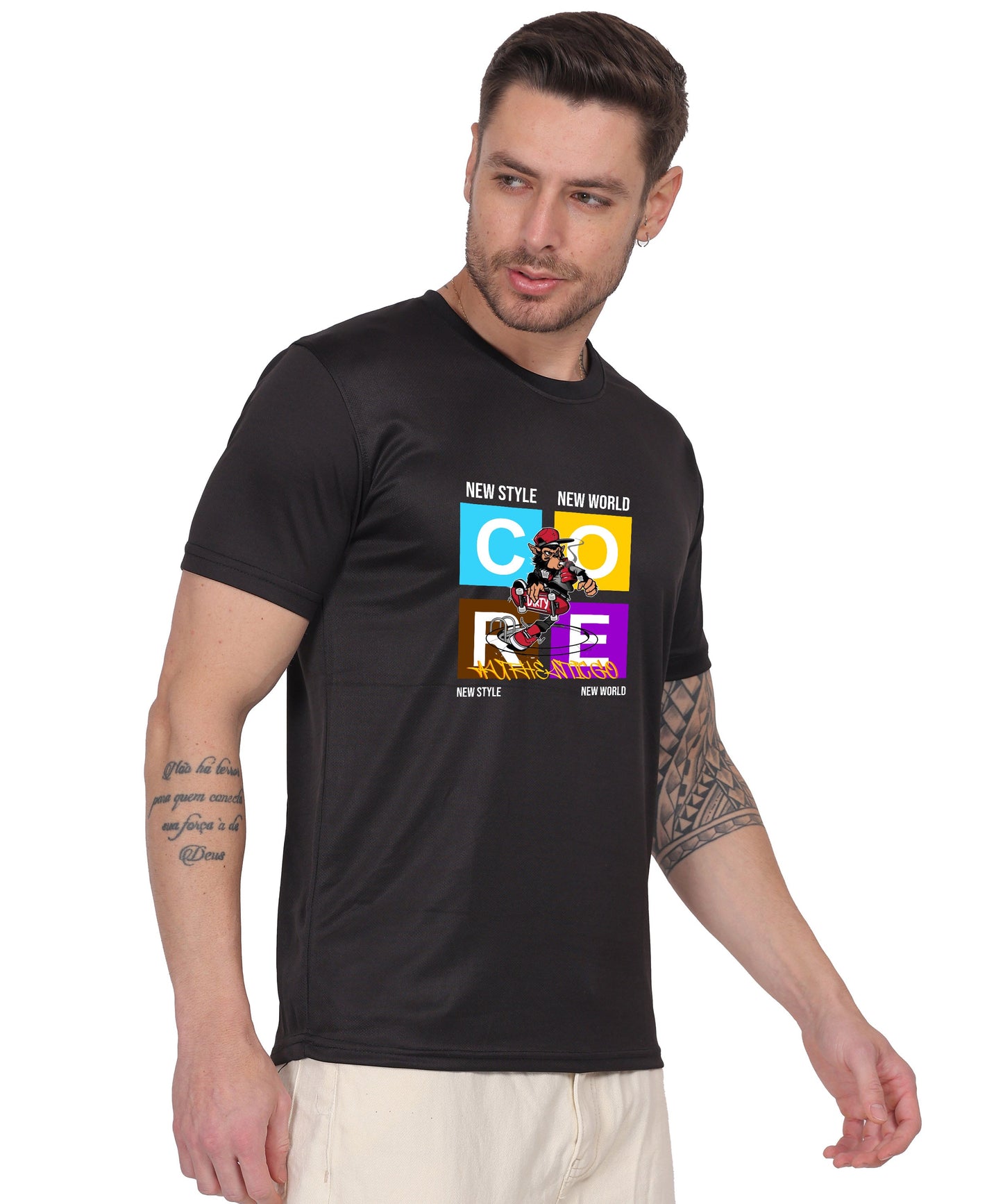 Generic New Style New World Monkey Graphic Cotton T-Shirt, Black, Regular Fit, Short Sleeve, Crew Neck