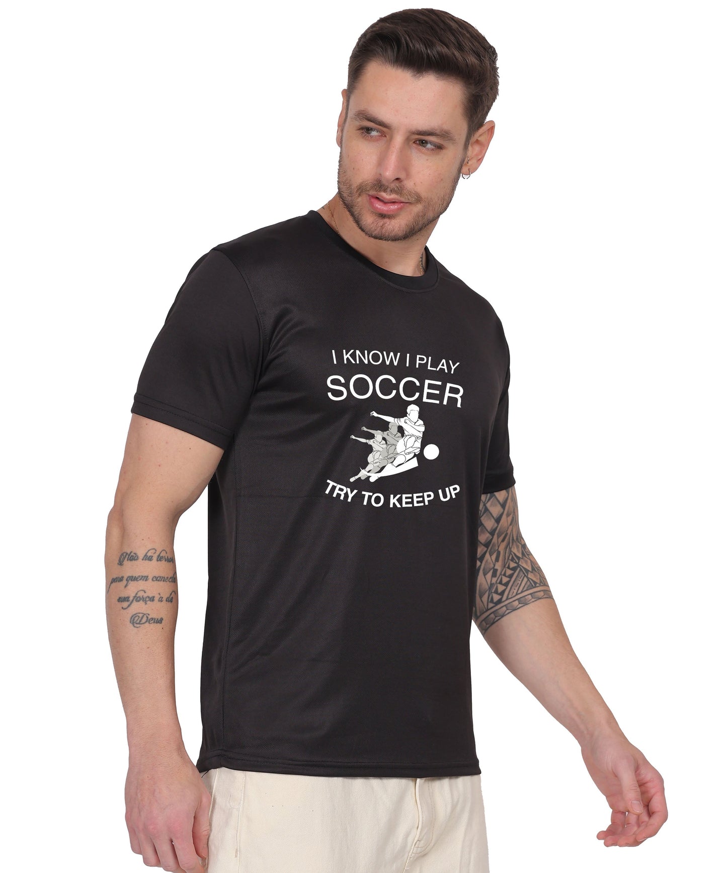 Soccer Graphic T-Shirt, I Know I Play Soccer Try to Keep Up Design, Red, Short Sleeve
