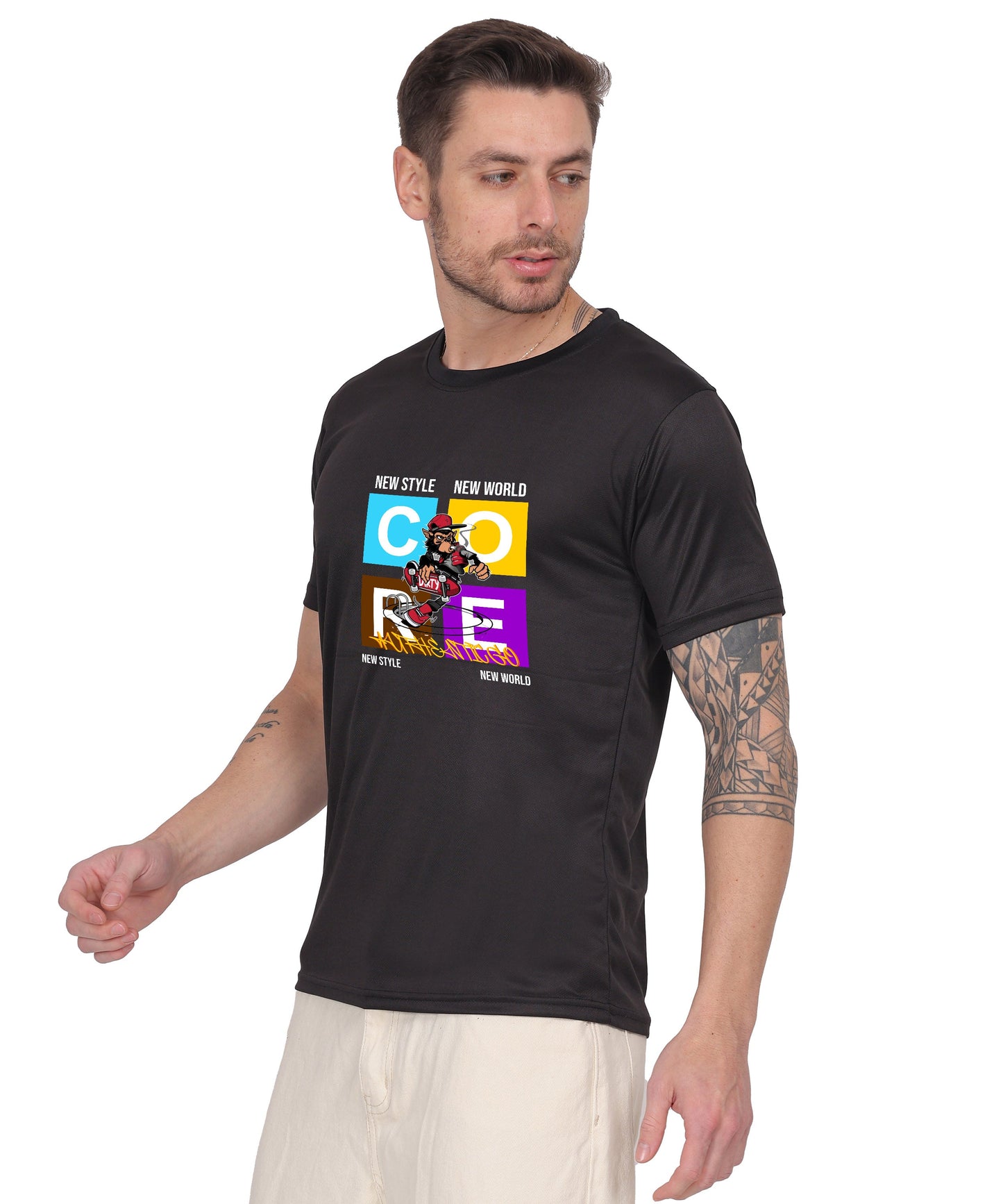 Generic New Style New World Monkey Graphic Cotton T-Shirt, Black, Regular Fit, Short Sleeve, Crew Neck