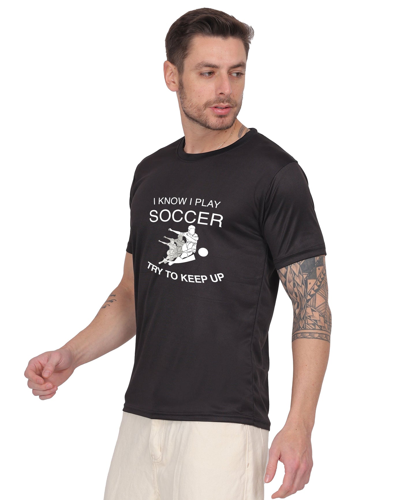 Soccer Graphic T-Shirt, I Know I Play Soccer Try to Keep Up Design, Red, Short Sleeve