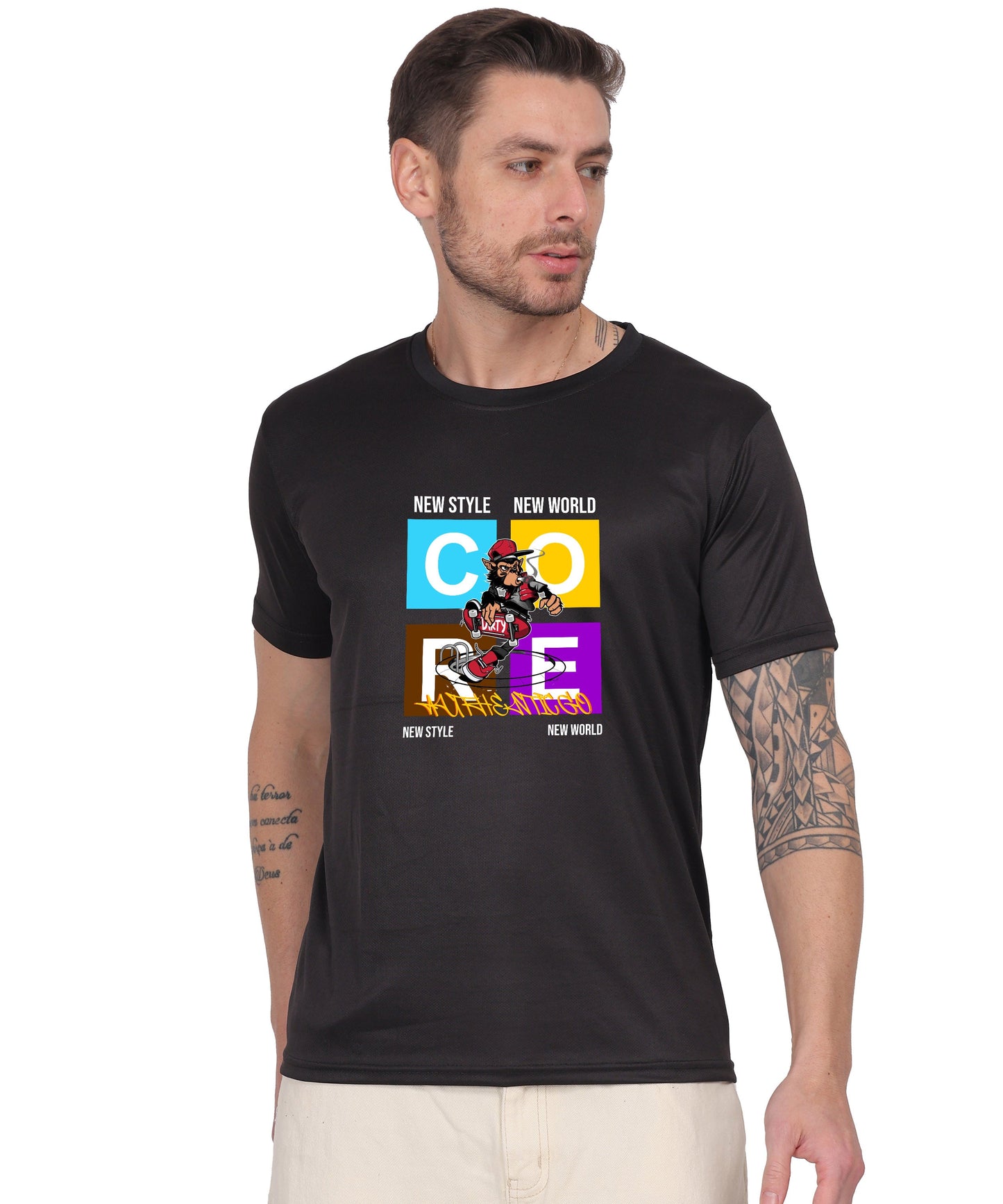 Generic New Style New World Monkey Graphic Cotton T-Shirt, Black, Regular Fit, Short Sleeve, Crew Neck