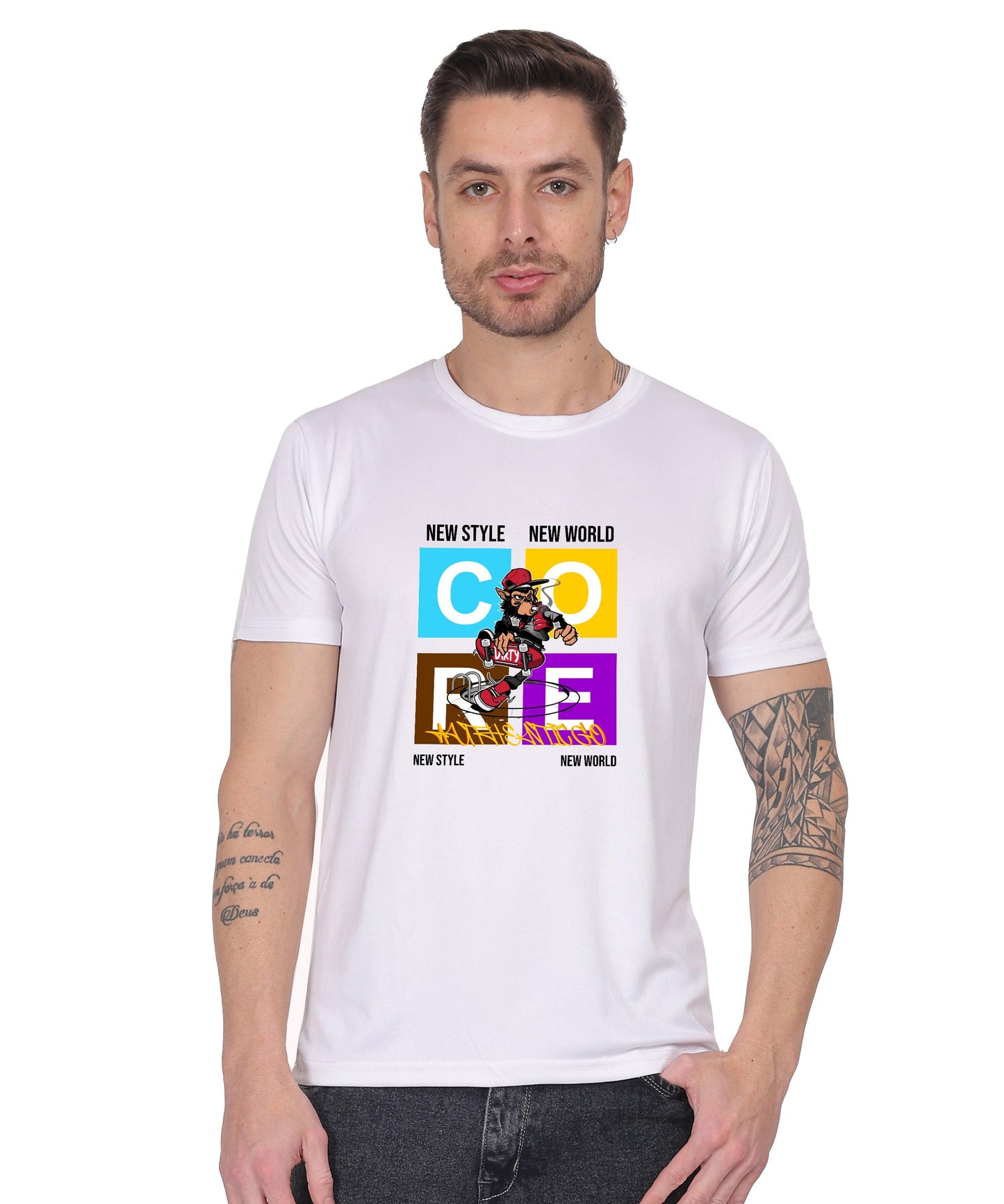 Generic New Style New World Monkey Graphic Cotton T-Shirt, Black, Regular Fit, Short Sleeve, Crew Neck